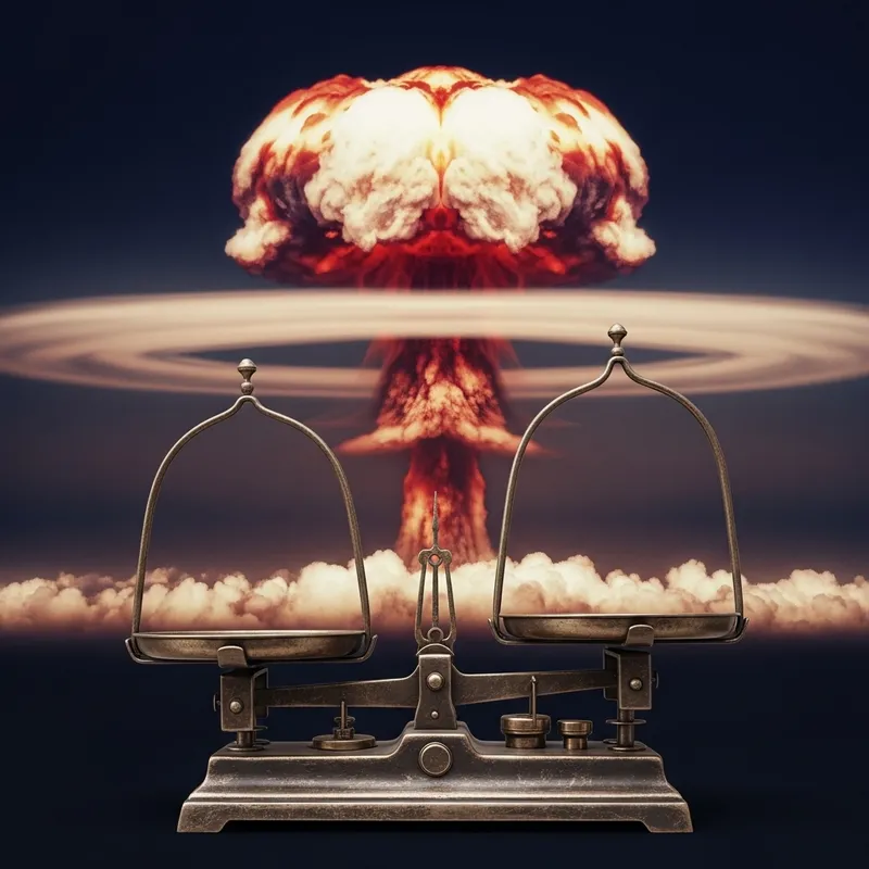 Vintage Trading Scales & Nuclear Explosion Graphic