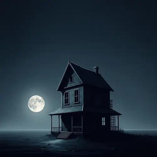 Mysterious House in Dark Colors with Moon Glow