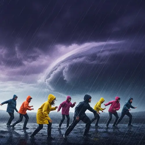Dramatic Storm Scene: Courageous Individuals Navigate Chaos