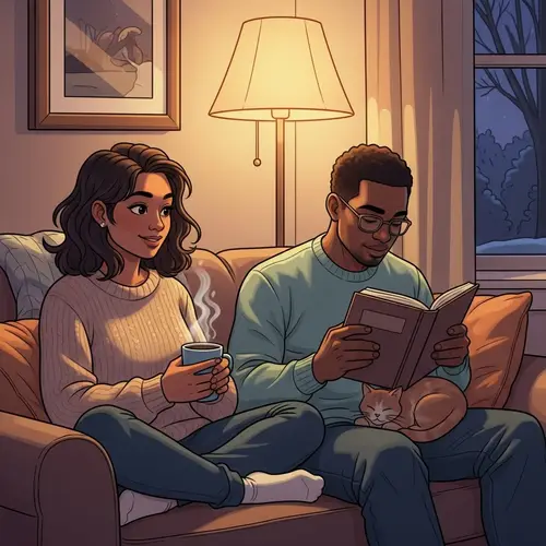 Cozy Room Illustration of Contentment with Diverse Characters