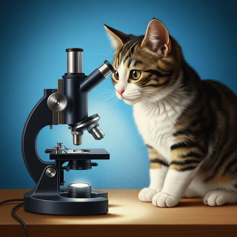 Curious Cat and Microscope Art