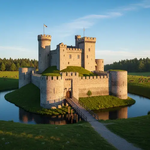 Majestic Medieval Castle on Grassy Hill | Sunset Fortress View
