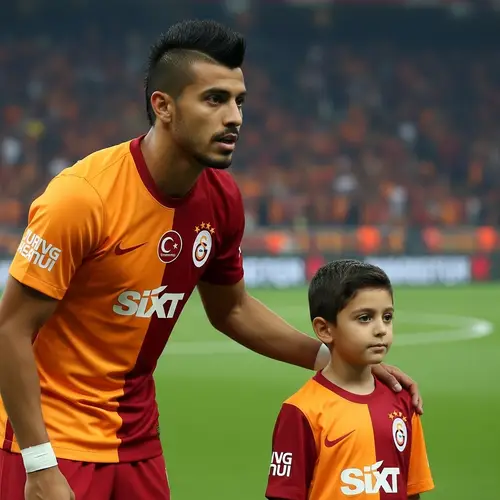 Galatasaray Football Field Encounter: Professional Player with Young Fan