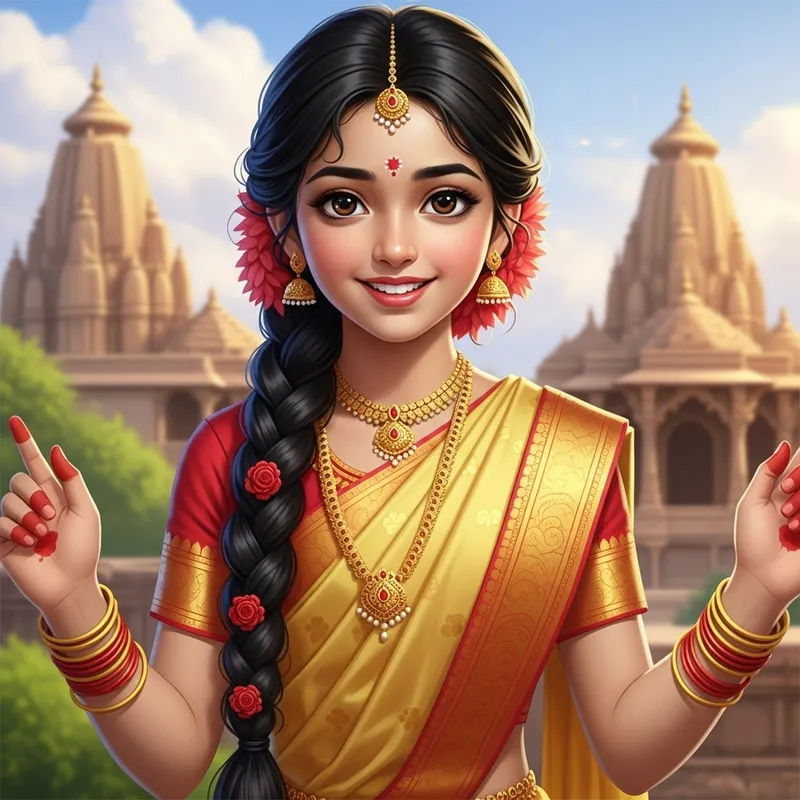 Beautiful Indian Girl in Gold Sari | Cultural Portrayal