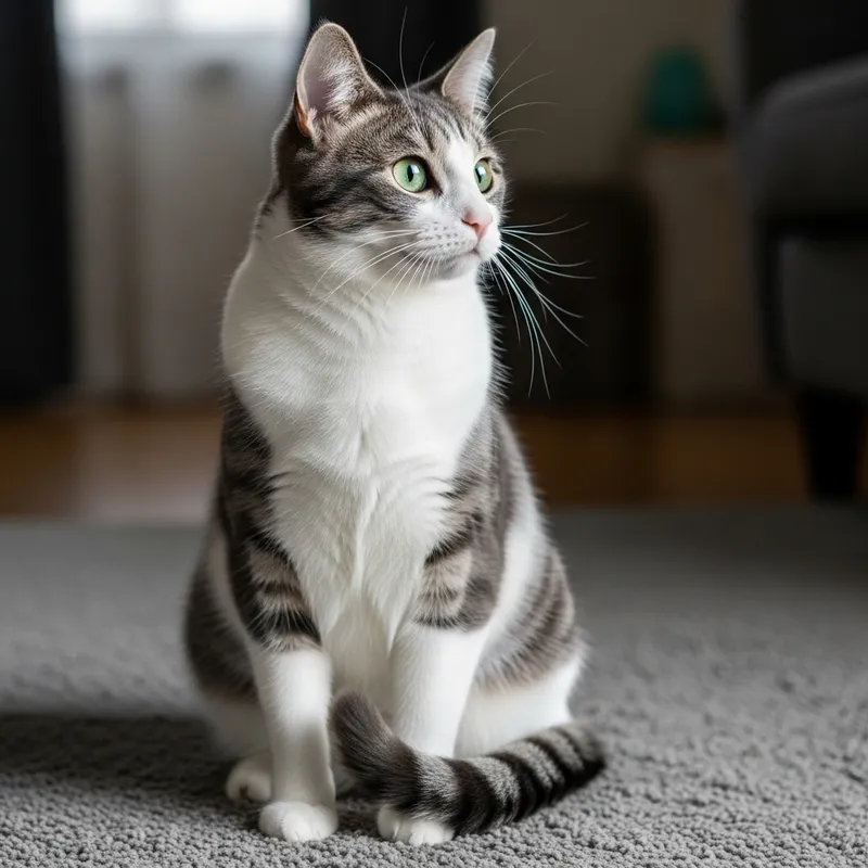 Elegant White and Grey Cat with Stunning Green Eyes
