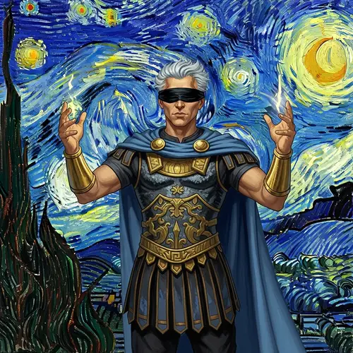 Modern Male Magician in Vincent van Gogh Style Artwork