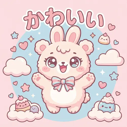 Kawaii Art: Cute Character with Sparkly Eyes