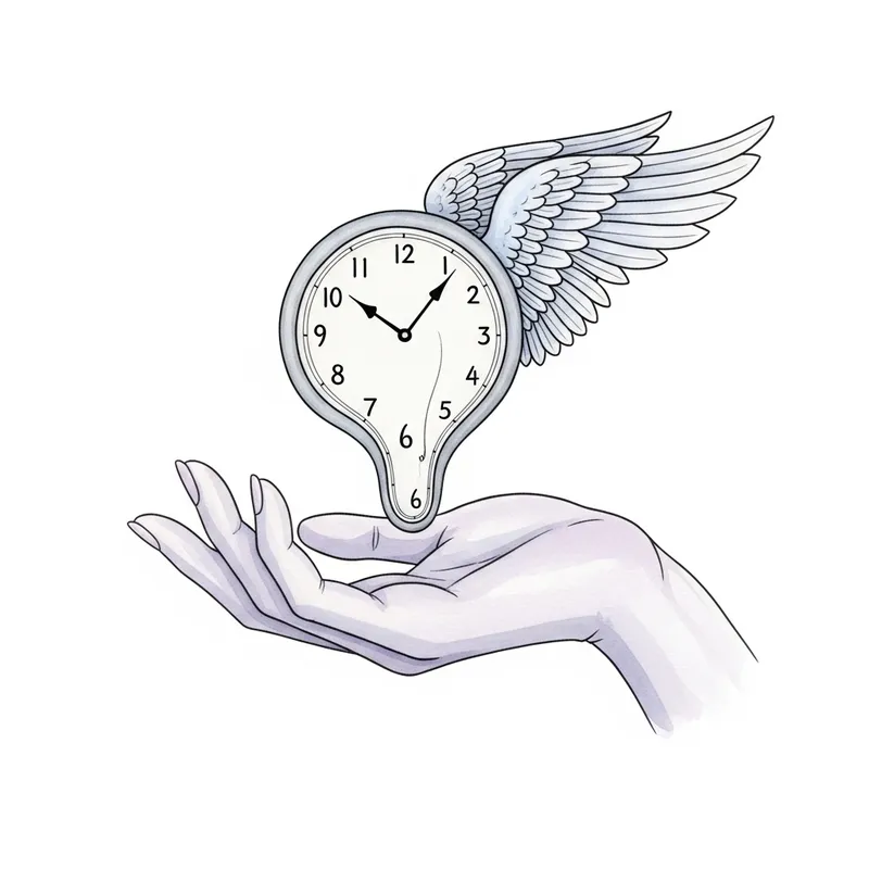 Dreamlike Watercolor: Delicate Hand Cradling Winged Clock