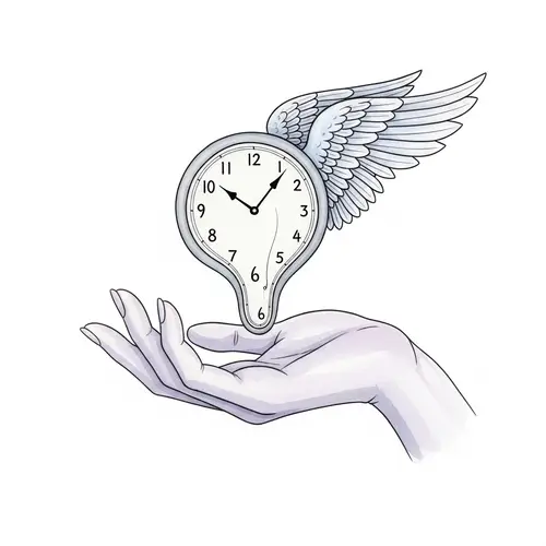 Minimalist Watercolor Design: Tranquil Hand with Winged Clock