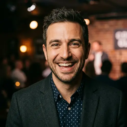 Engaging Comedian Headshot with Expressive Smile