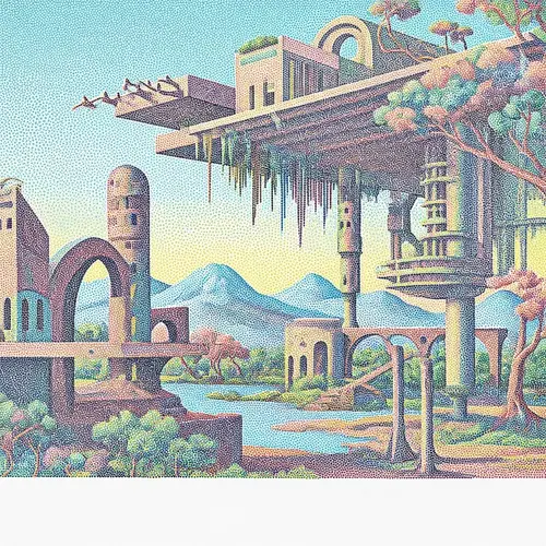Dreamscape Architecture in Pointillism Art