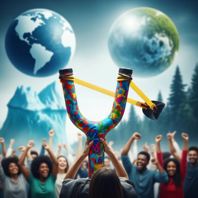 Polyester Slingshot: Heroic World Savior | Artistic Masterpiece