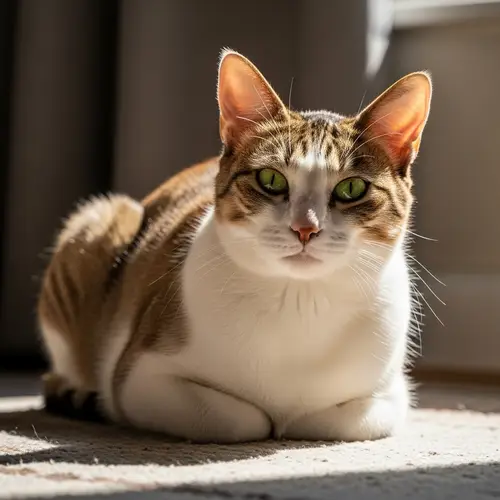 Medium-Sized Cat with Cream and Brown Coat | Enchanting Green Eyes