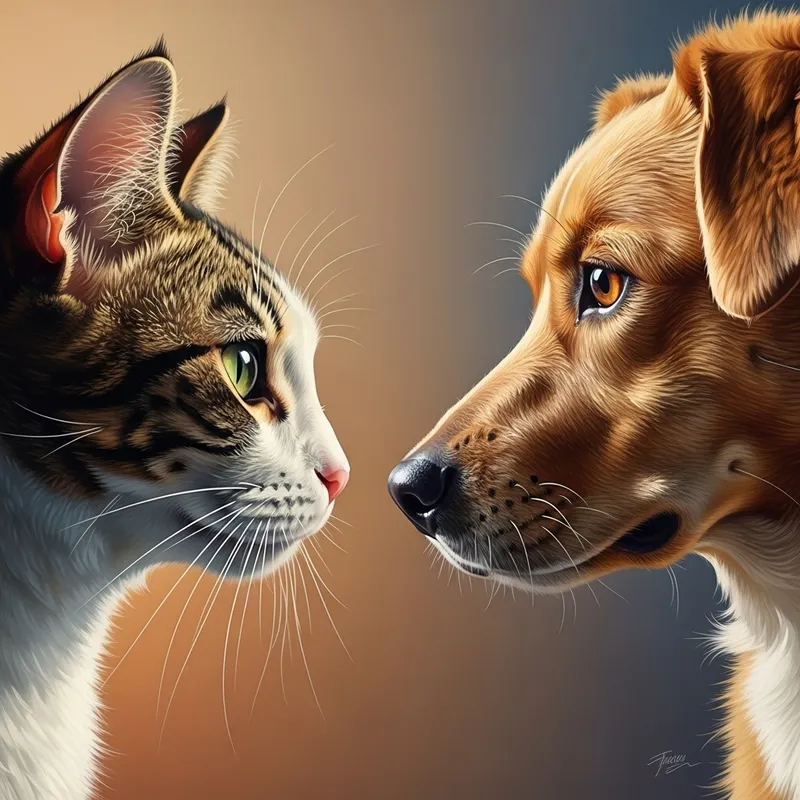 Classical Oil Painting of Cat and Dog | Rembrandt Inspired