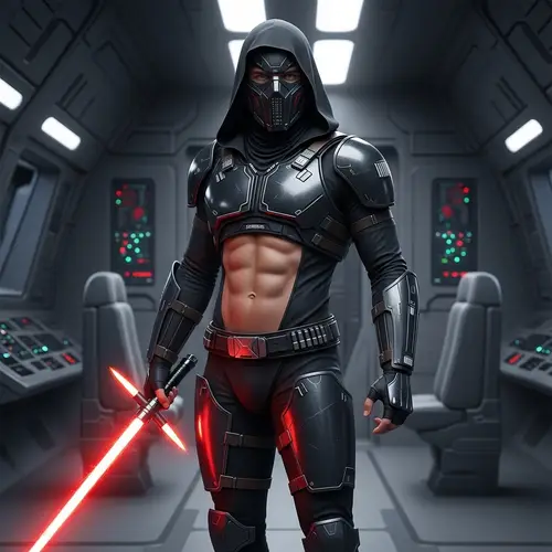 Futuristic Male Character in Armor & Light Saber
