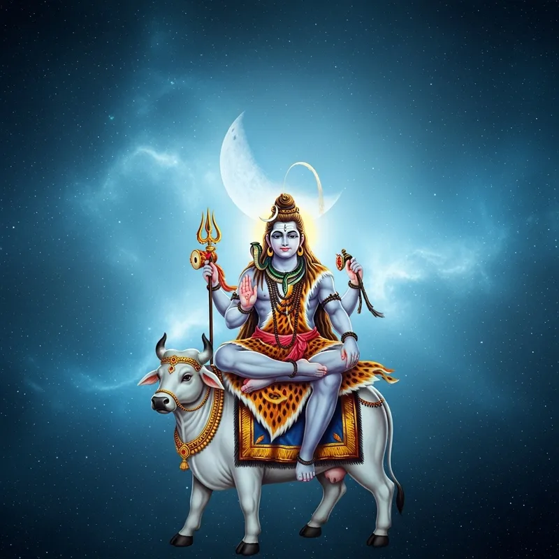 Lord Shiva Seated on Nandi with Crescent Moon Head Lord Shiva Seated on Nandi with Crescent Moon Head
