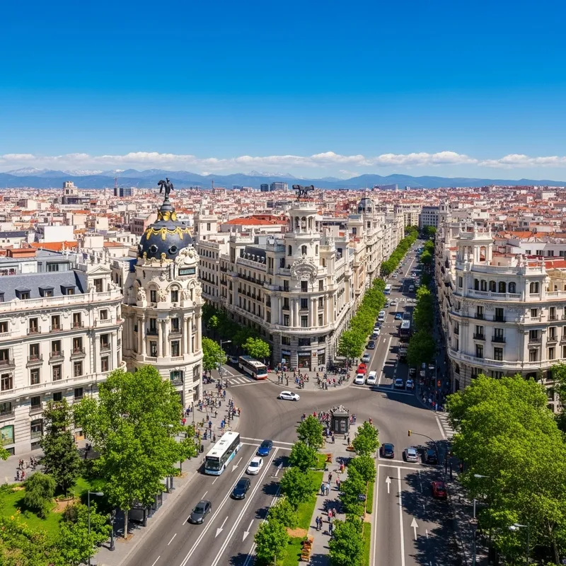 Vibrant Madrid, Spain Cityscape with Historical Buildings