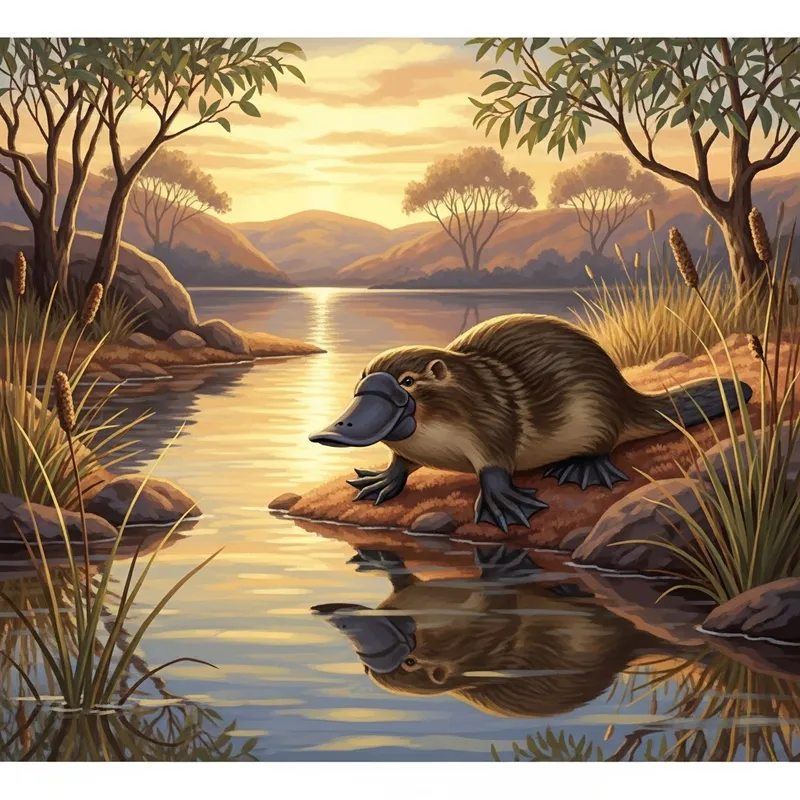 Ornitorrinco in Golden Dusk Serenity | Unique Australian Mammal