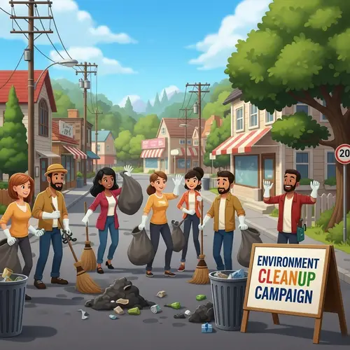 Animated Friends Organize Environment Cleanup Campaign