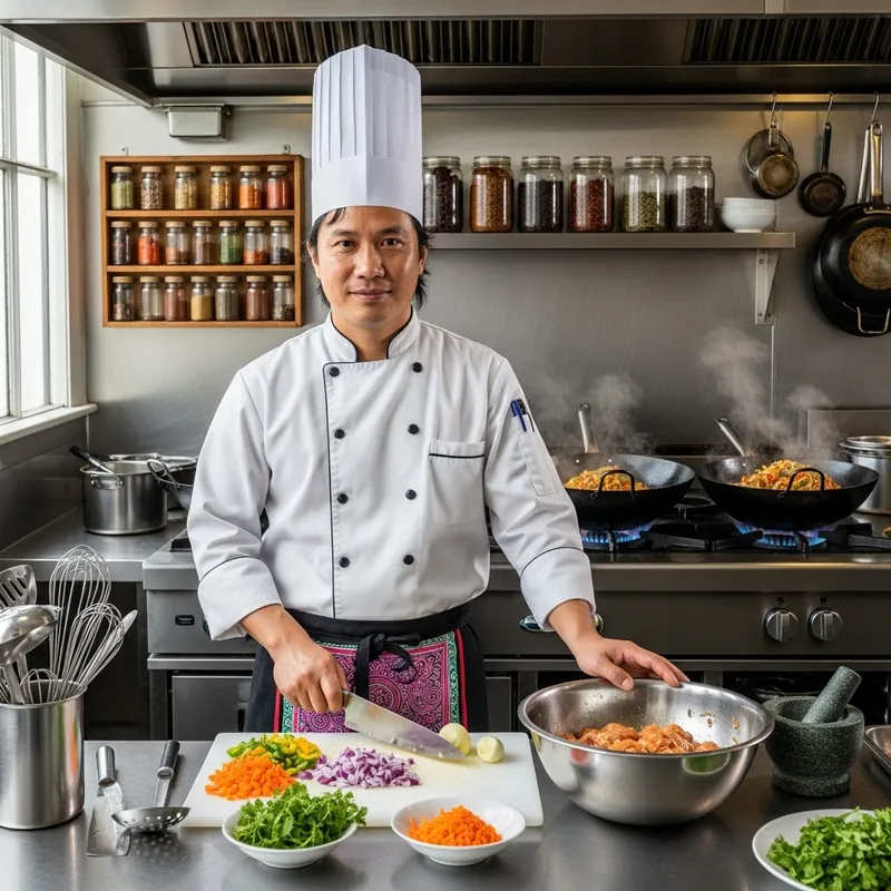 Hmong Chef in Traditional Attire | Authentic Culinary Professional