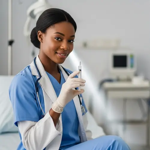 Professional Black Female Nurse with Sterilized Syringe