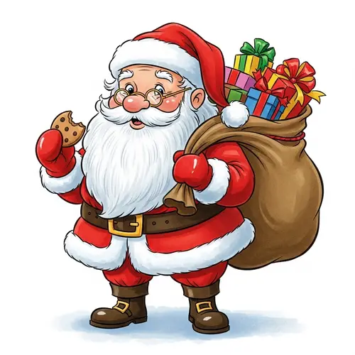 Jolly Santa Claus Spreading Joy with Toys and Cookies