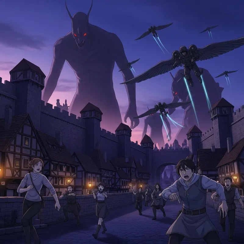Attack on Titan - Battle of Giant Humanoid Creatures in Walled City