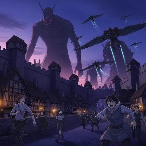 Giant Humanoid Creatures Threatening Walled City - Attack on Titan