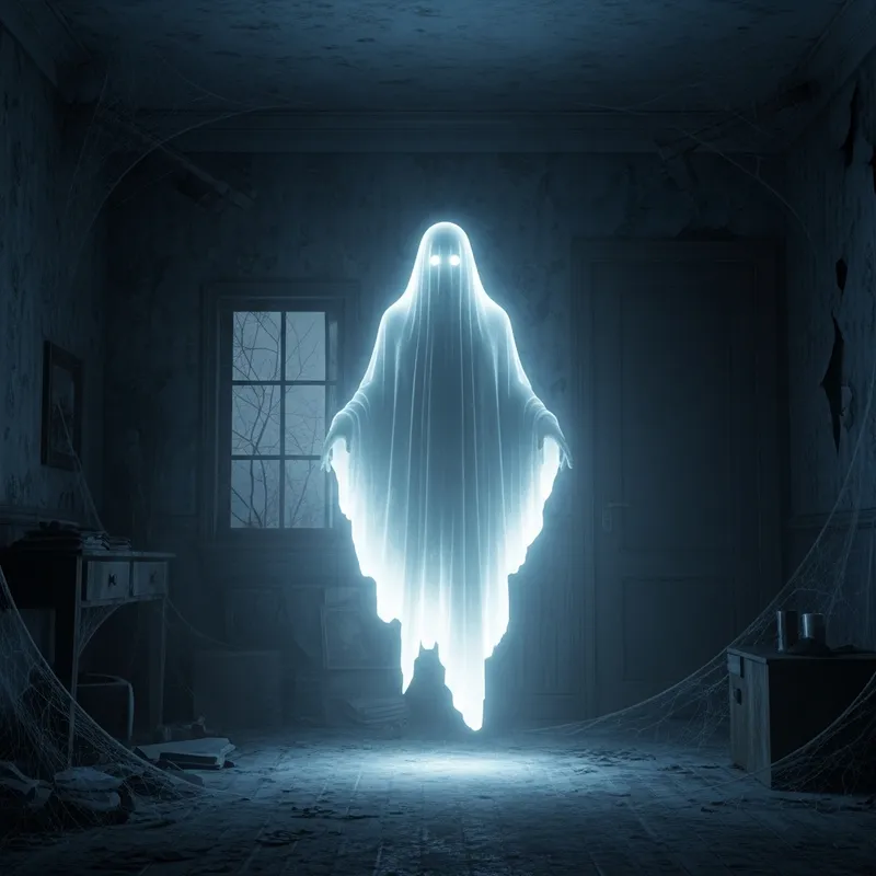 Ethereal Spectral Figure in Creepy Abandoned House