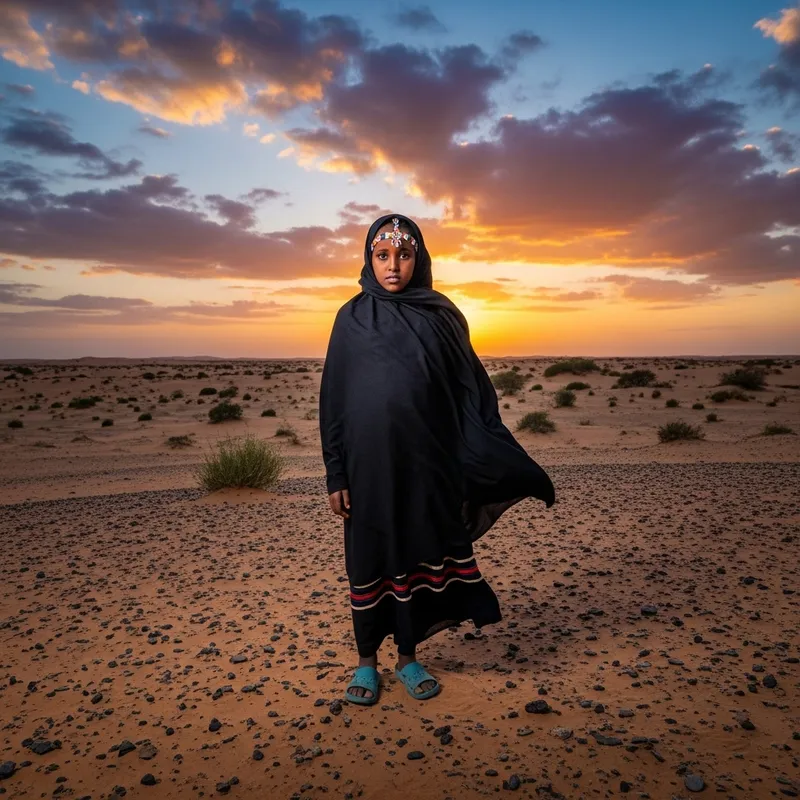 Enduring Spirit of Somali Girl Amid Desert Dunes
