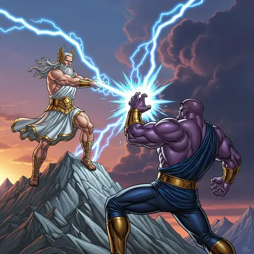 Zeus Strikes Villain with Lightning Bolt - Mount Olympus Scene