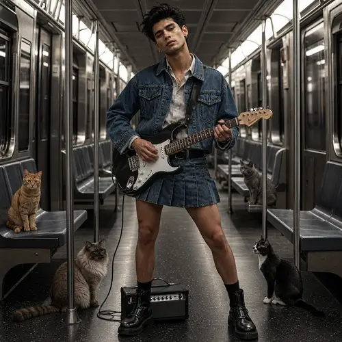 Edgy Subway Concert with Young Male Model