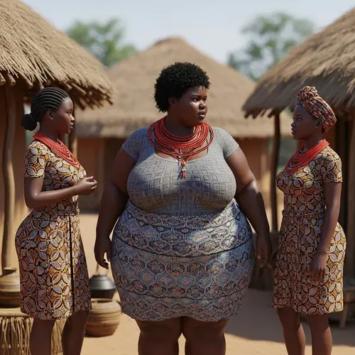 Zara, Overweight African Woman Talking to Others in Traditional Village