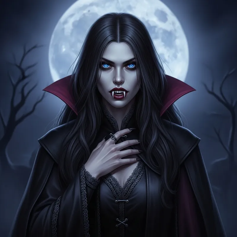 Realistic Dark Fantasy Female Vampire | Mesmerizing Blue Eyes