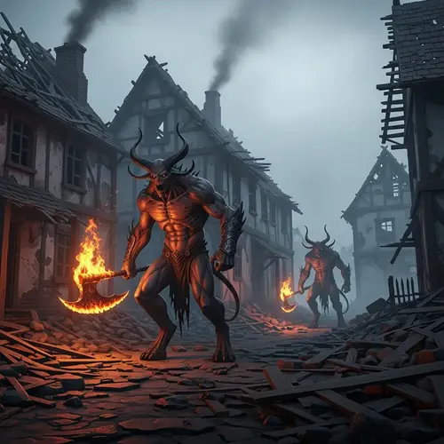 Terrifying Demonic Entities in Chaotic Village Ruins