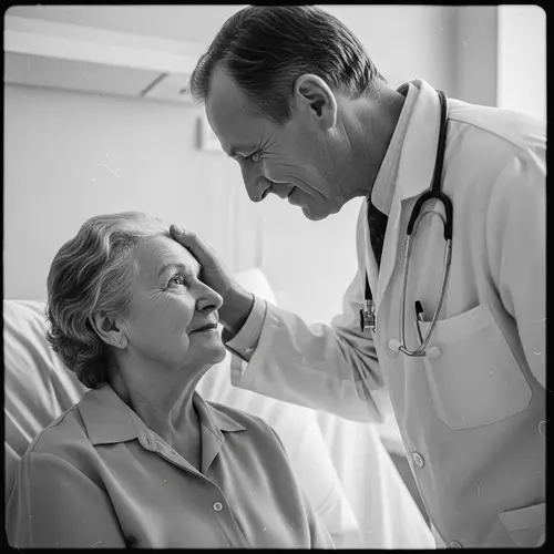 Compassionate Doctor Tenderly Caring for Patient in Monochrome