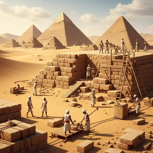 Ancient Egyptian Construction Techniques: Workers Transforming Raw Materials into Pyramids