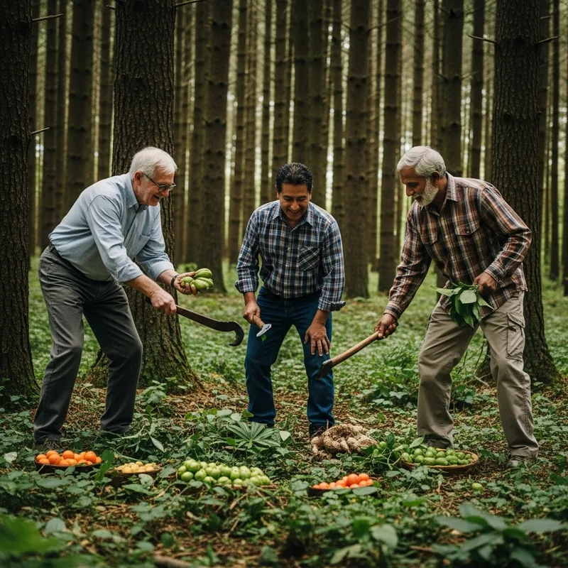 Elderly Grandfathers Competing for Forest Fruits