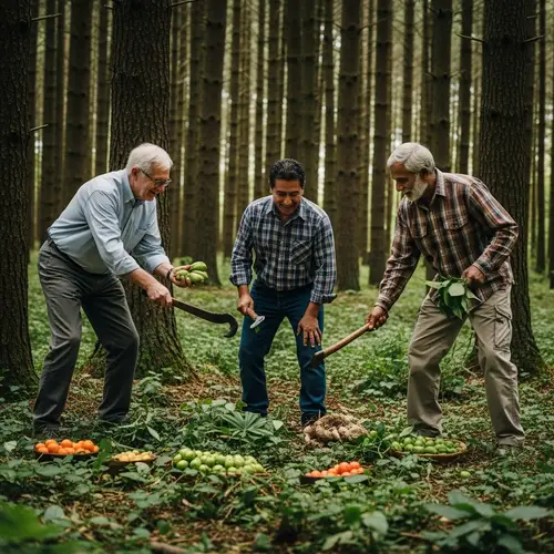 Elderly Men's Food Contest in Dense Forest