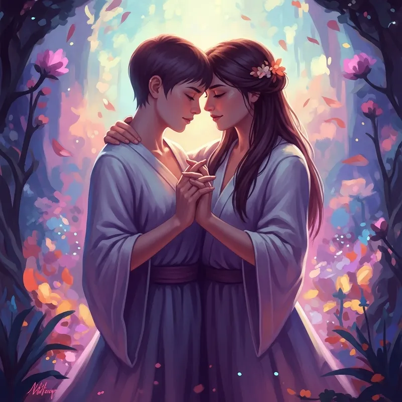 Affectionate Embrace: Vivid LGBTQ+ Romance Artwork Affectionate Embrace: Vivid LGBTQ+ Romance Artwork