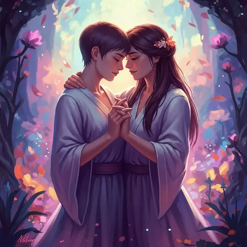 Passionate Embrace: Ethereal LGBTQ+ Romance Painting