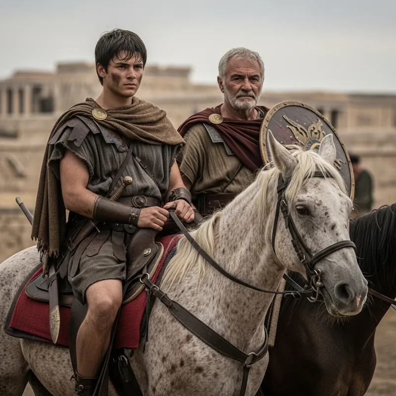 Greek Man and Father Riding Horse Post-War 20 BC