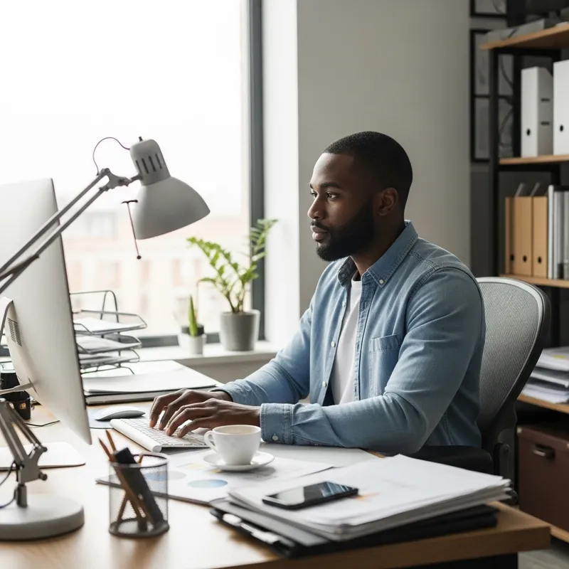 Man Working at Computer Desk