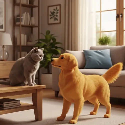 Charming Cat and Dog Interaction in Cozy Living Room