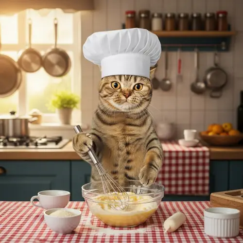 Cat Chef | Cooking Cat in Chef's Hat Whisking Cake Mix