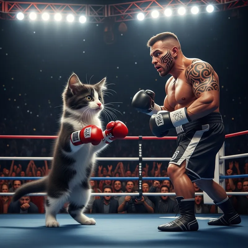 Kitten Border Collie Boxing Match vs. Mike Tyson Lookalike