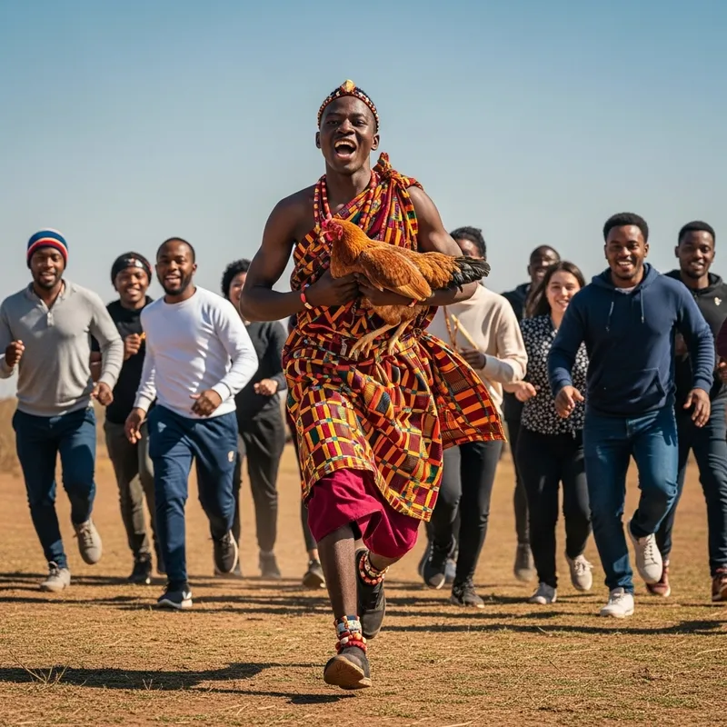 Victory in Tradition: Young Man Racing with Chicken