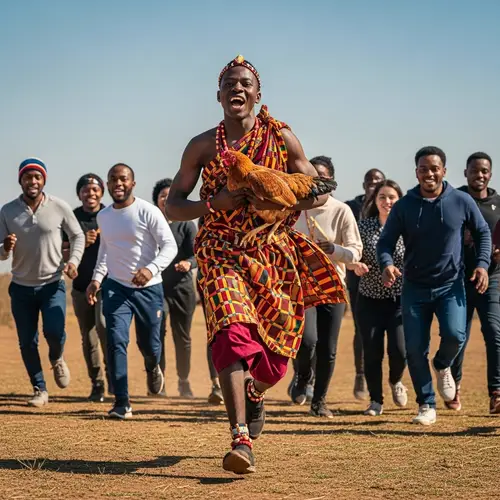 Victory in Tradition: Young Man Racing with Chicken
