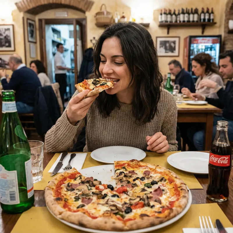 Enjoying a Delicious Pizza in a Cozy Restaurant