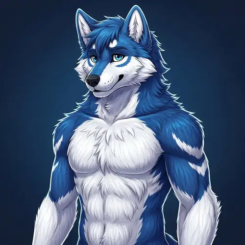 Blue and White Wolf-Like Humanoid Creature with Fur